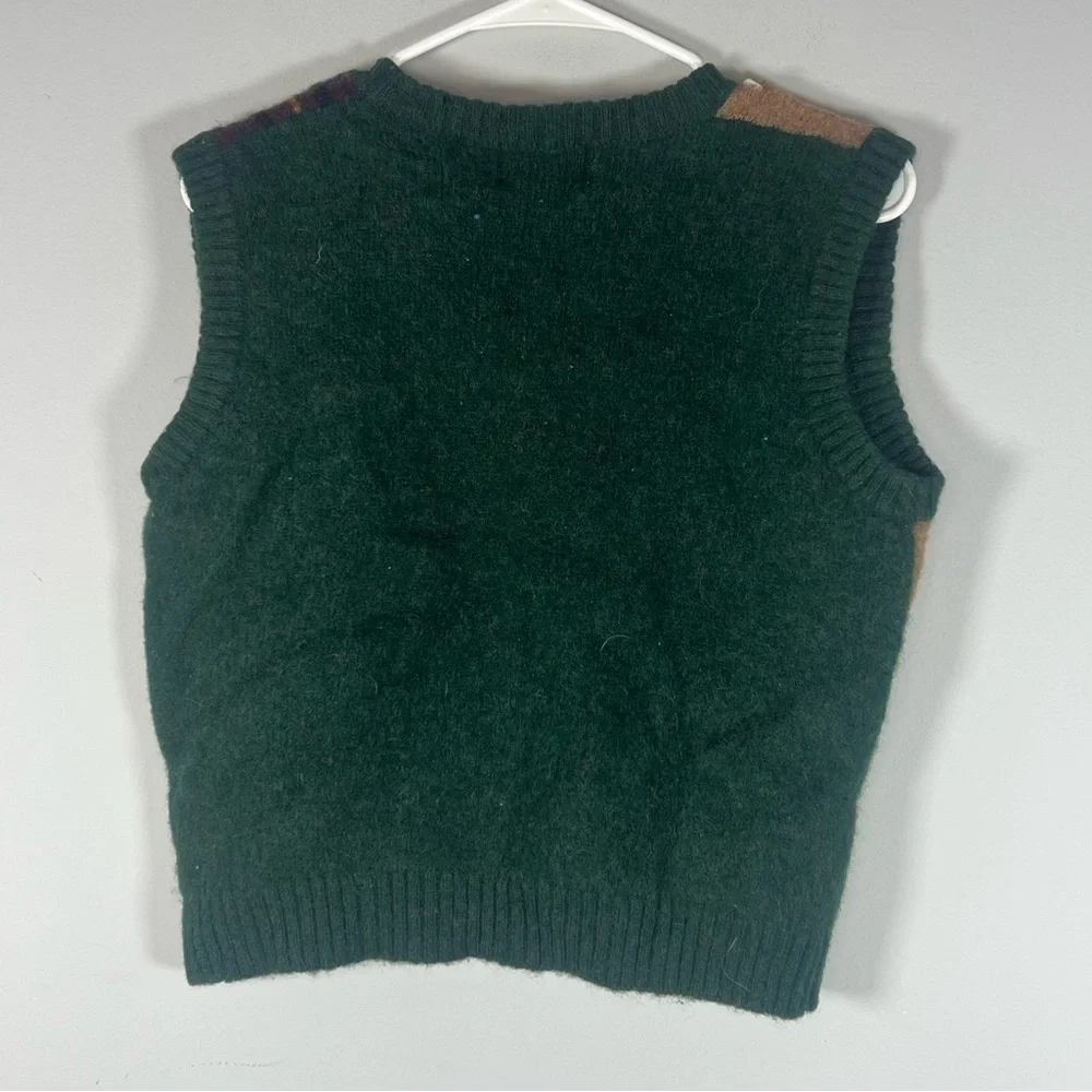 Vintage Woolrich Plaid Check Colorblock Bear Graphic Sweater Vest Large
